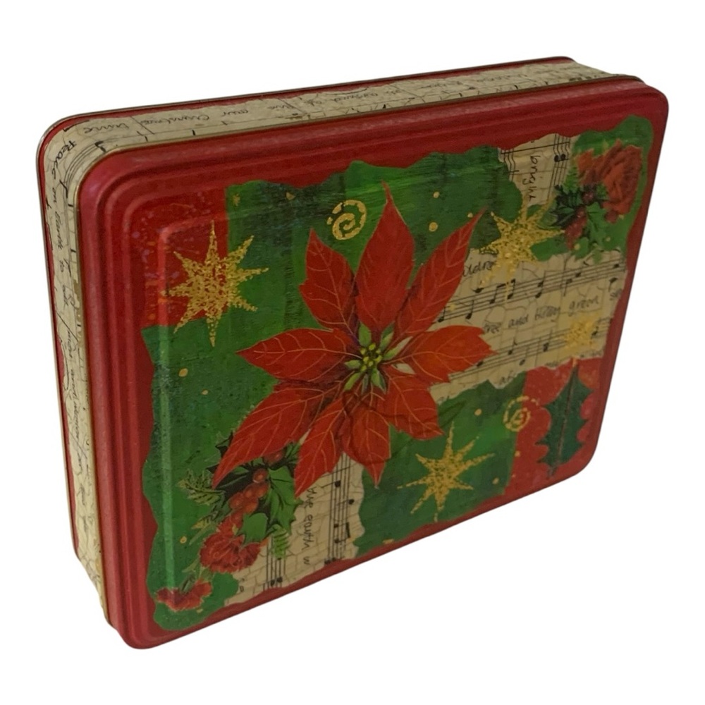PURDY’S Christmas Poinsettias Musical Notes Gold Star Collectible Tin